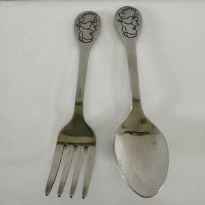 Tommee Tippee Vintage Teddy Bear Child Fork and Spoon Set Stainless Steel Taiwan